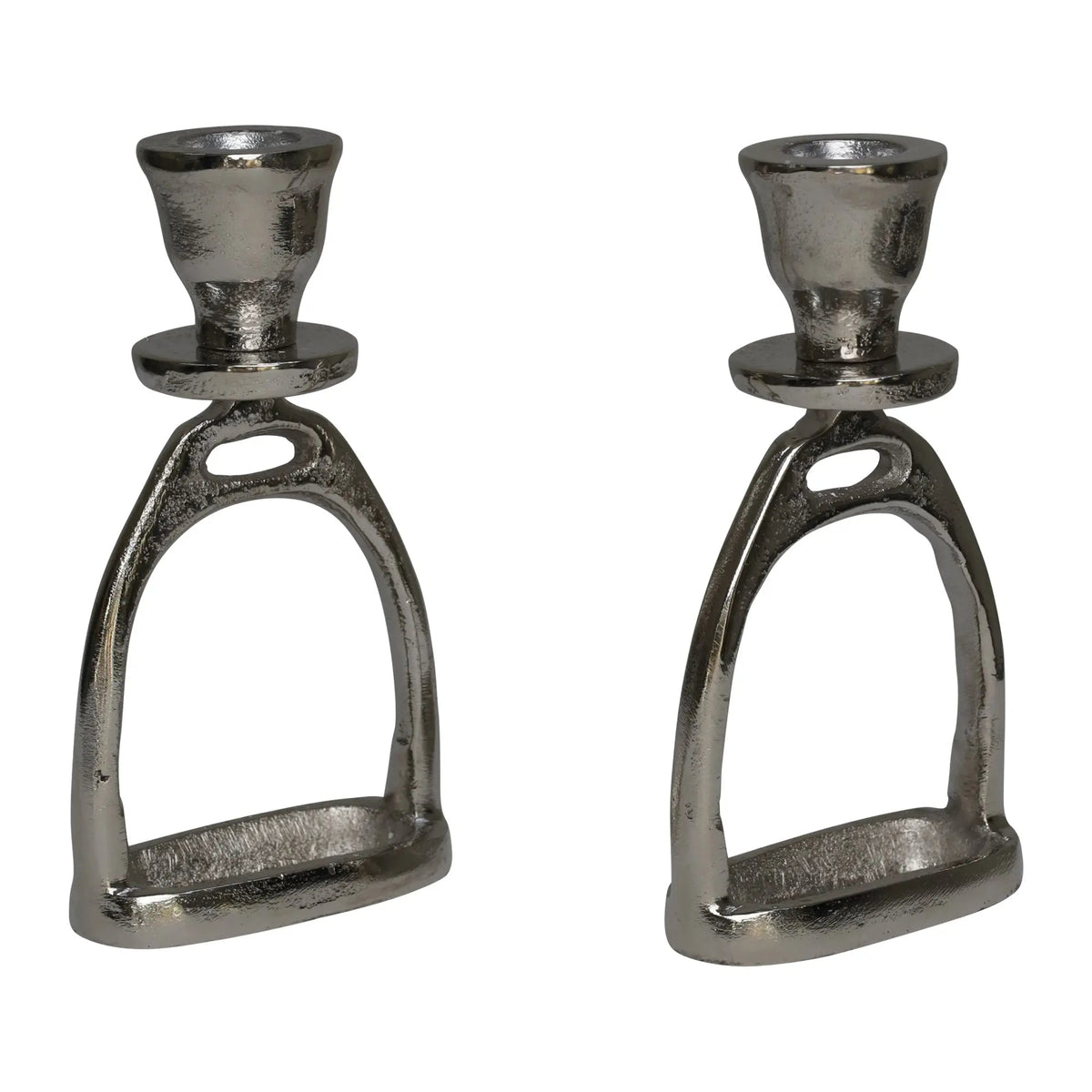 Huntley Equestrian Stirrup Candle Stick Holders, Silver set of 2