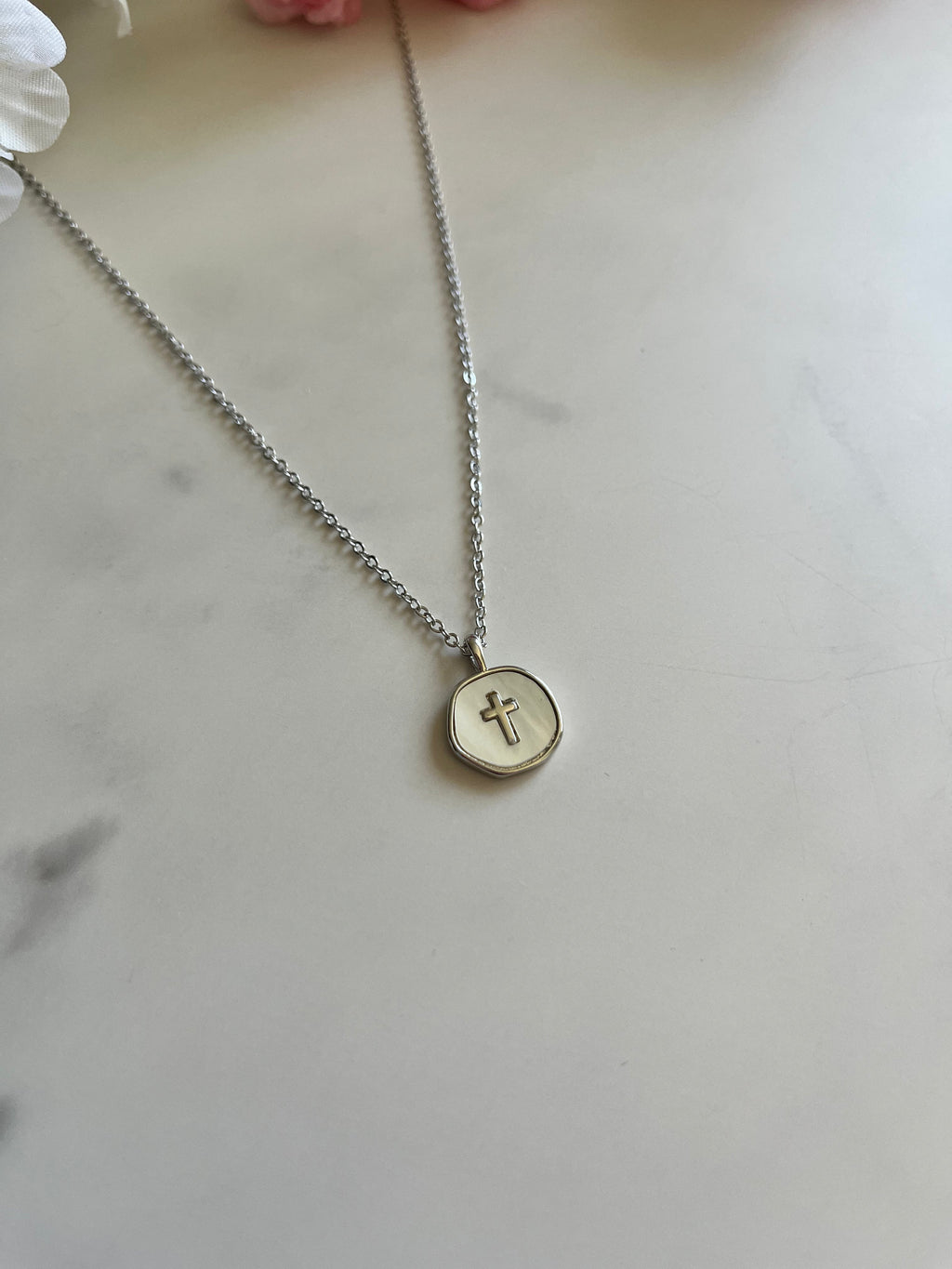 Silver Necklace Pearl Cross Pendant - Hypoallergenic and Timeless