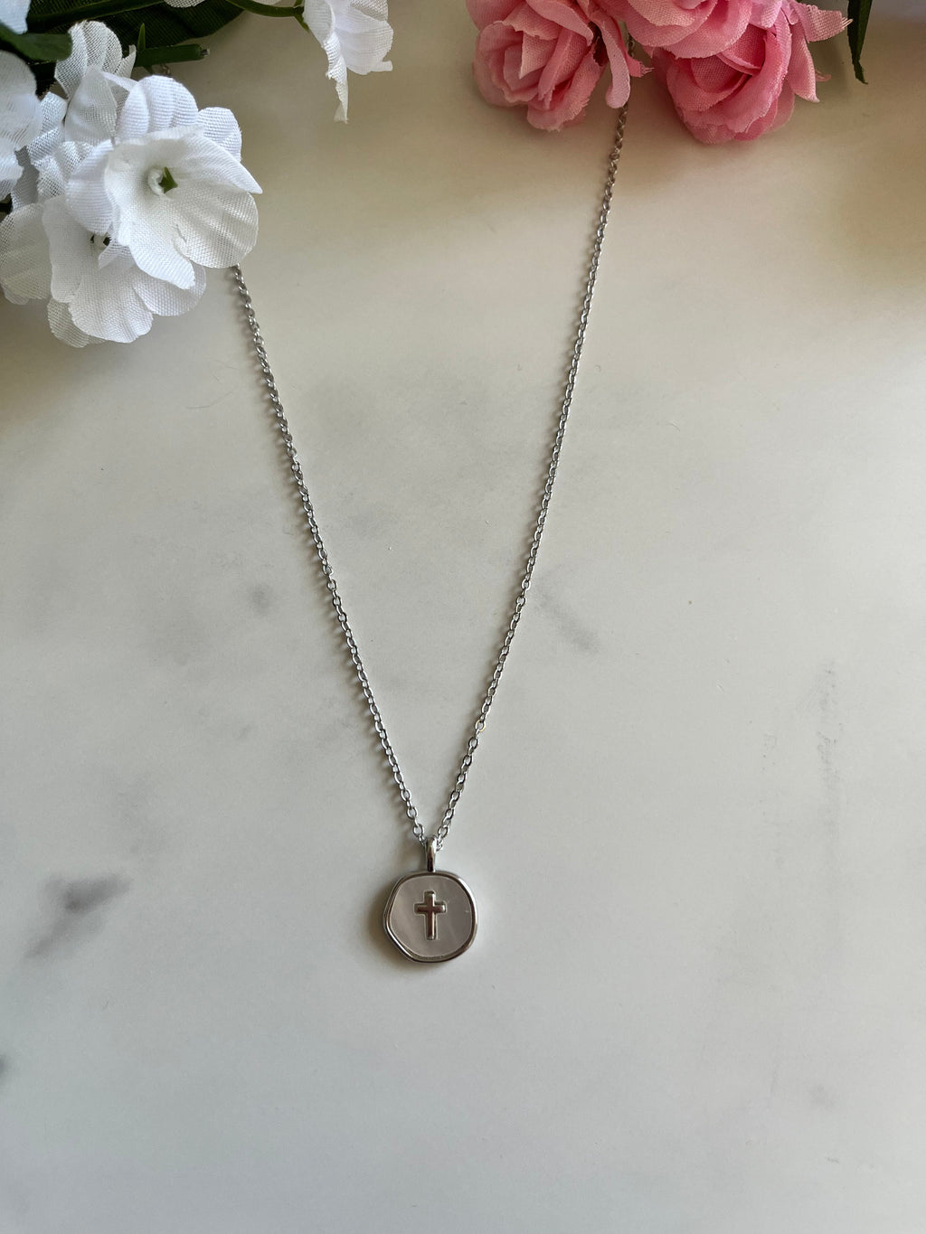 Silver Necklace Pearl Cross Pendant - Hypoallergenic and Timeless