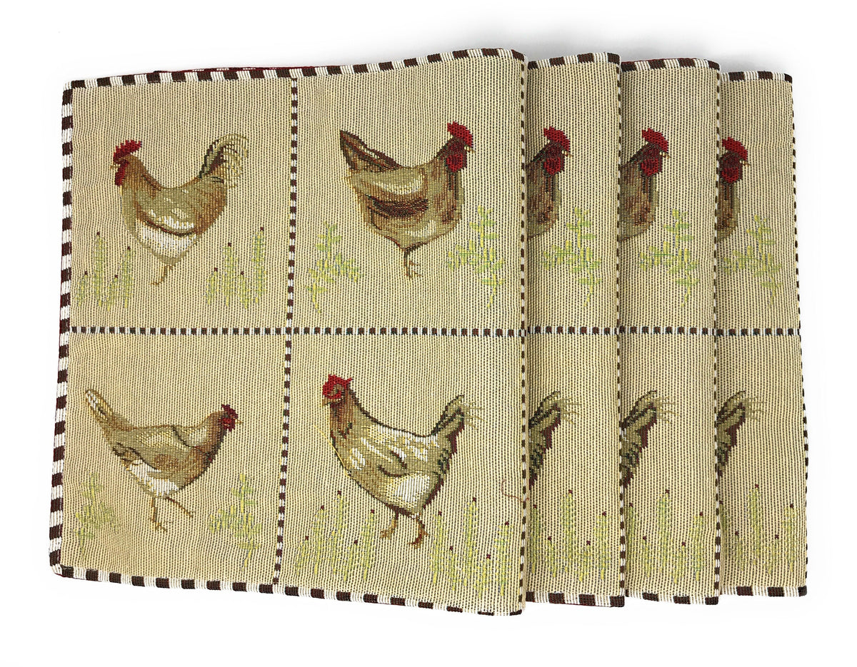 Tache Country Farmhouse Rooster Hens Woven Tapestry Placemat Set (13139PM)