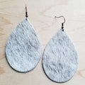 **Leather Teardrop Earrings in White and Gray Hair-on-Hide 221y