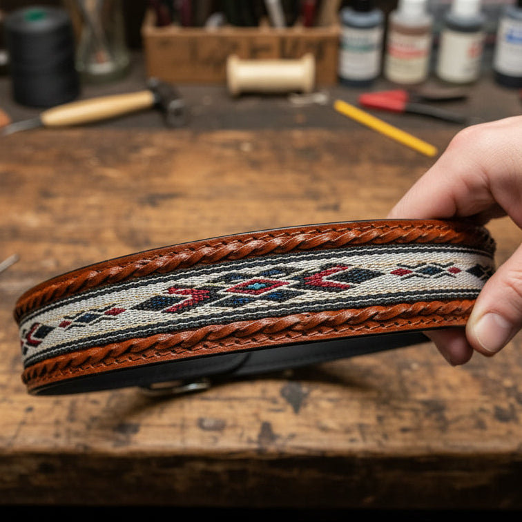 Western Leather Belt - Woven Aztec