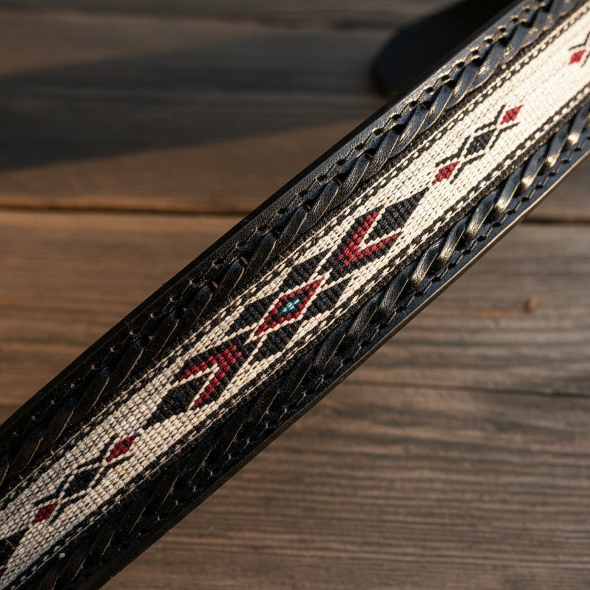 Western Leather Belt - Woven Aztec