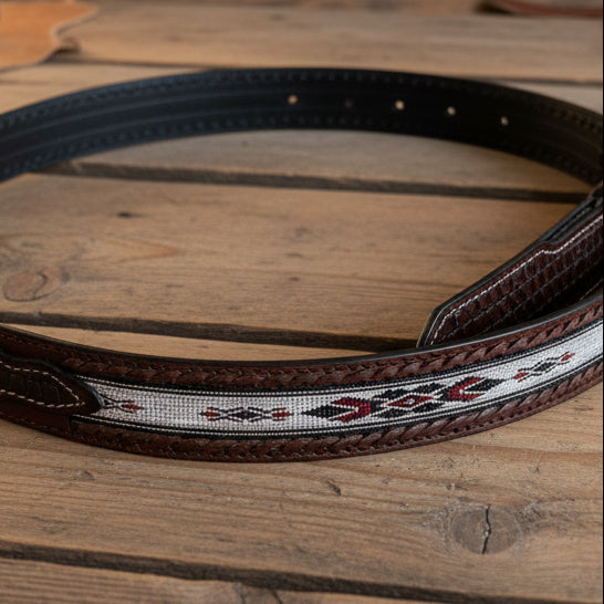 Western Leather Belt - Woven Aztec