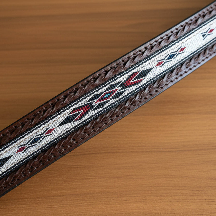 Western Leather Belt - Woven Aztec