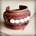 Genuine Leather Wide Cuff with Genuine Freshwater Pearls 004Y