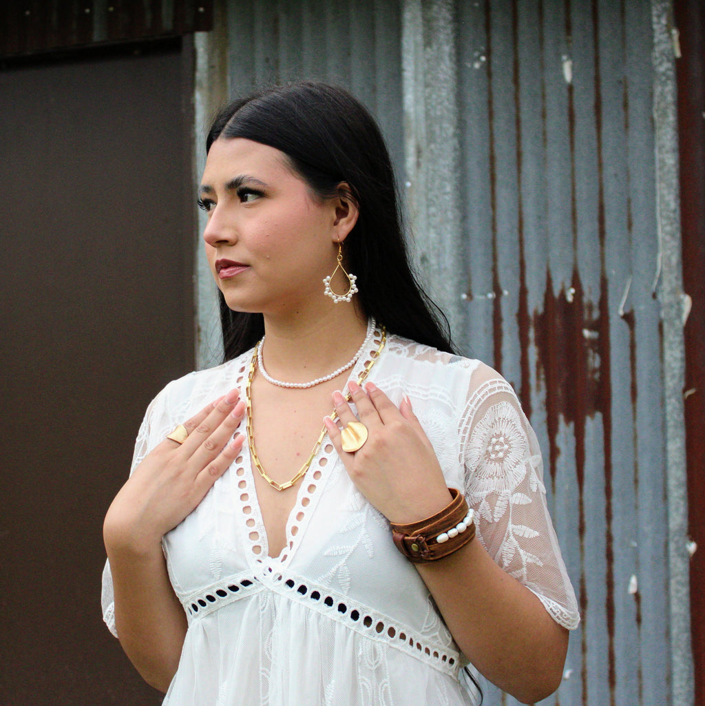 **Wire Wrapped Freshwater Pearl Beaded Hoop Earrings 218y