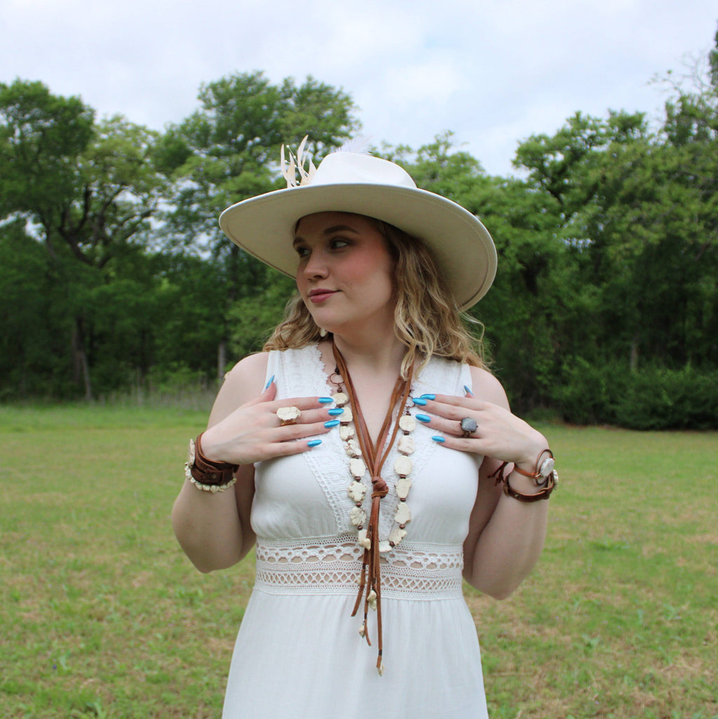 White Turquoise Slab Necklace with Leather Closure 228O
