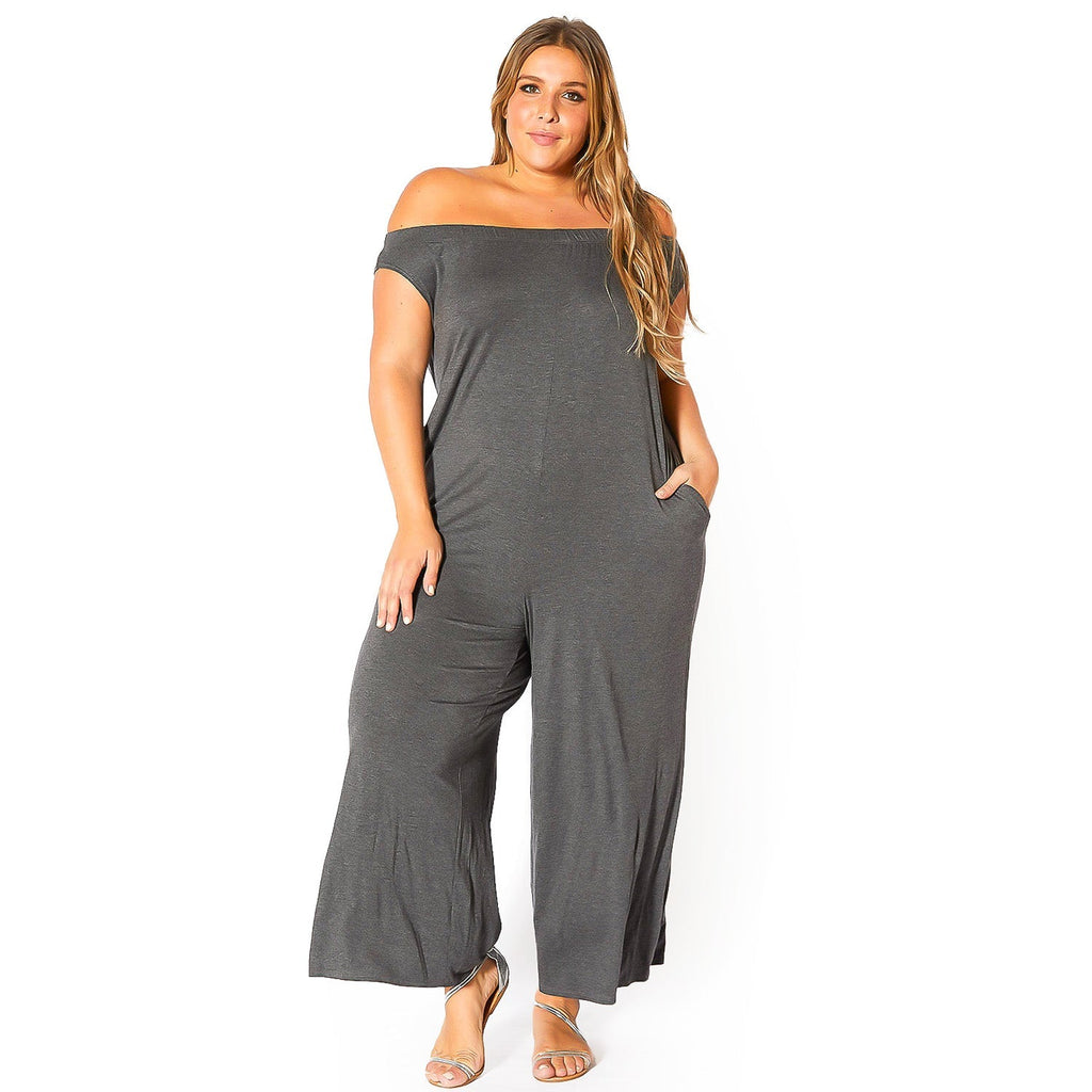 Plus Size Off-Shoulder Wide Leg Jumpsuit - Bellatrix