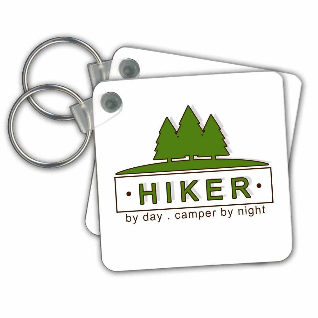 3dRose Key Chains Hiker by Day Camper by Night Green and Brown Outdoorsy Theme (kc-283521-1)