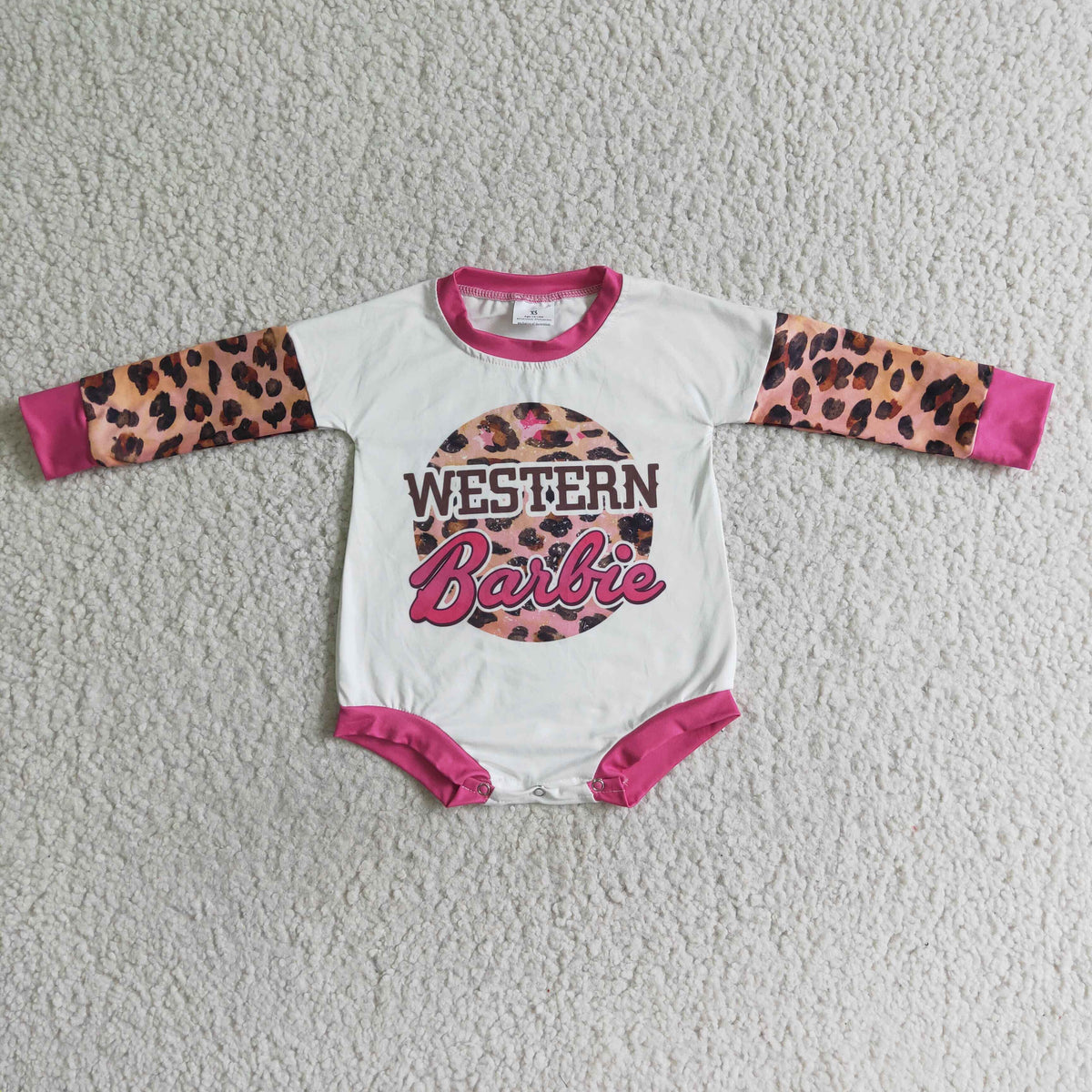 Hot pink leopard long sleeve party baby western romper