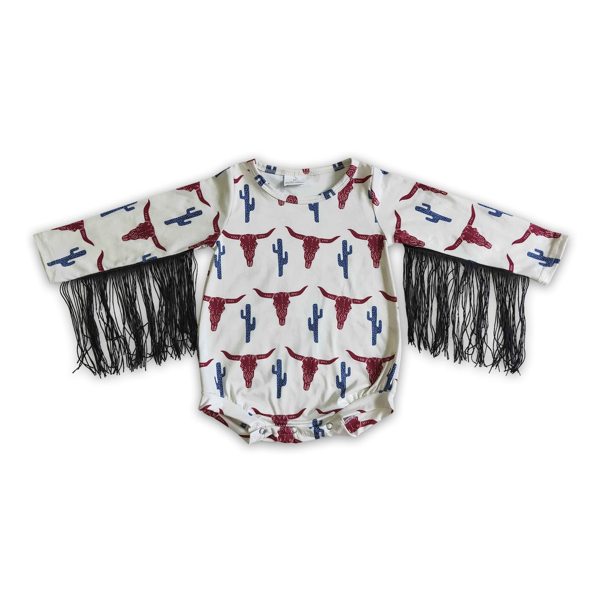 Cow cactus long sleeves tassels baby western romper