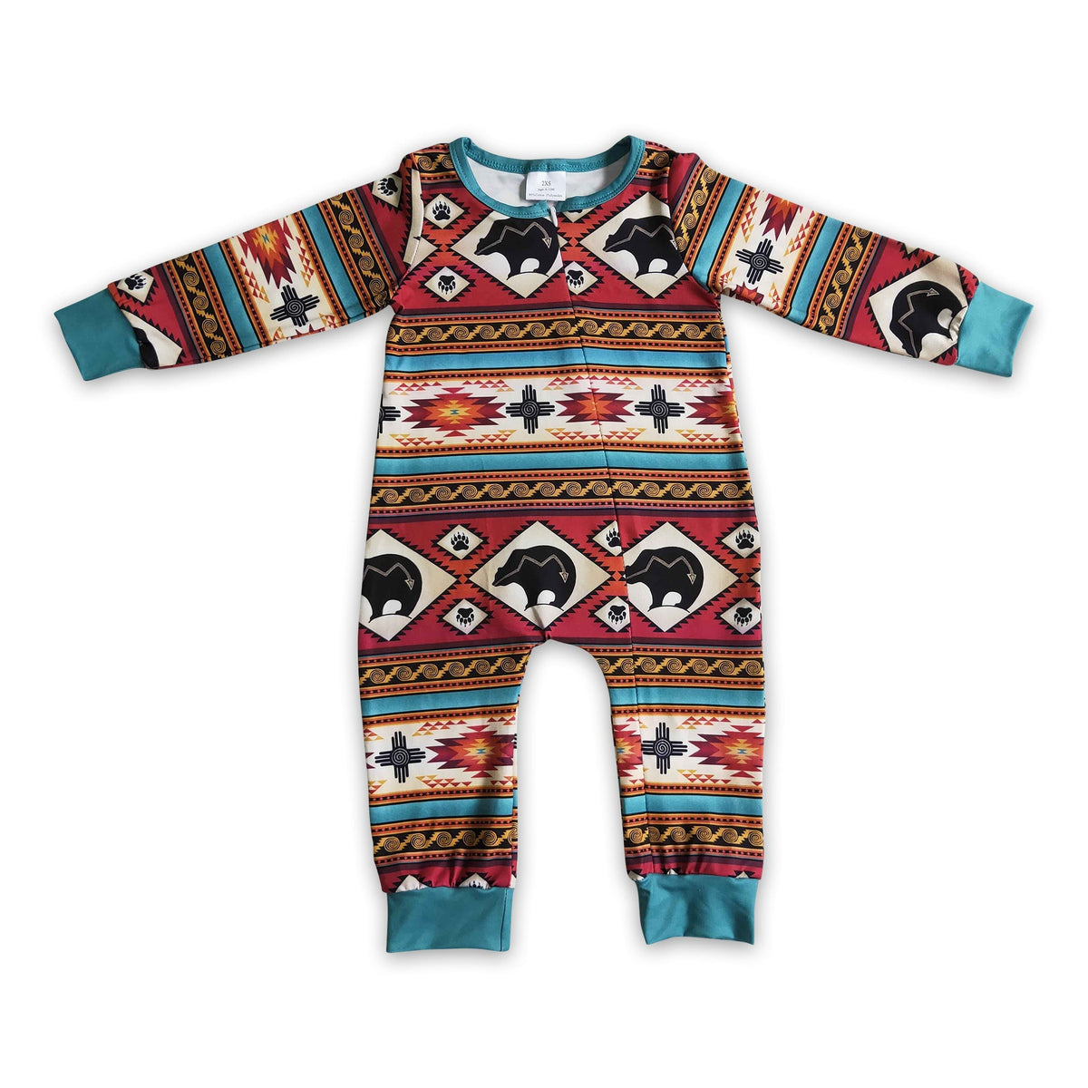 Cow aztec zipper baby boy western romper