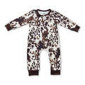 Cow print long sleeves zipper baby kids romper