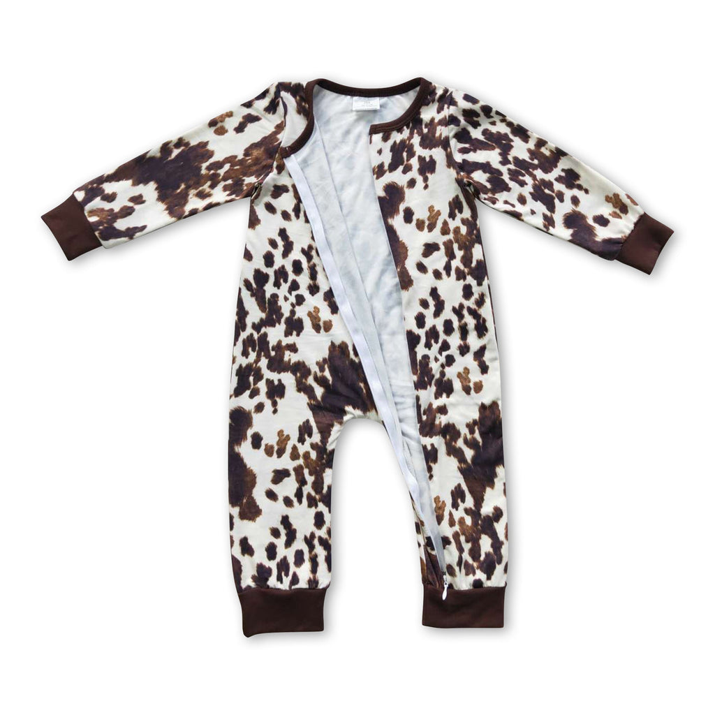 Cow print long sleeves zipper baby kids romper