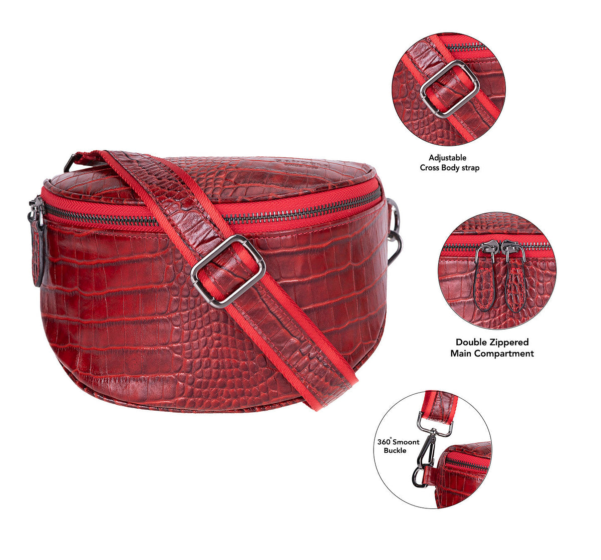 Alora Leather Bag – Croc-Embossed Leather Men & Women Crossbody & Belt Bag for Everyday Elegance | Minimal & Handcrafted