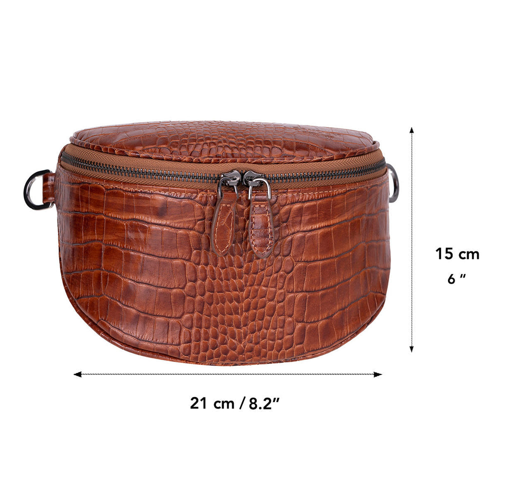 Alora Leather Bag – Croc-Embossed Leather Men & Women Crossbody & Belt Bag for Everyday Elegance | Minimal & Handcrafted