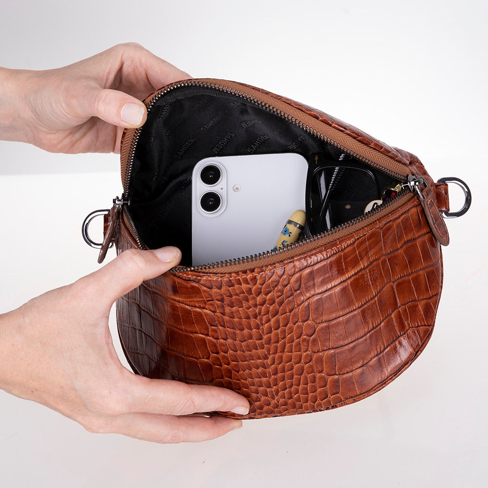 Alora Leather Bag – Croc-Embossed Leather Men & Women Crossbody & Belt Bag for Everyday Elegance | Minimal & Handcrafted