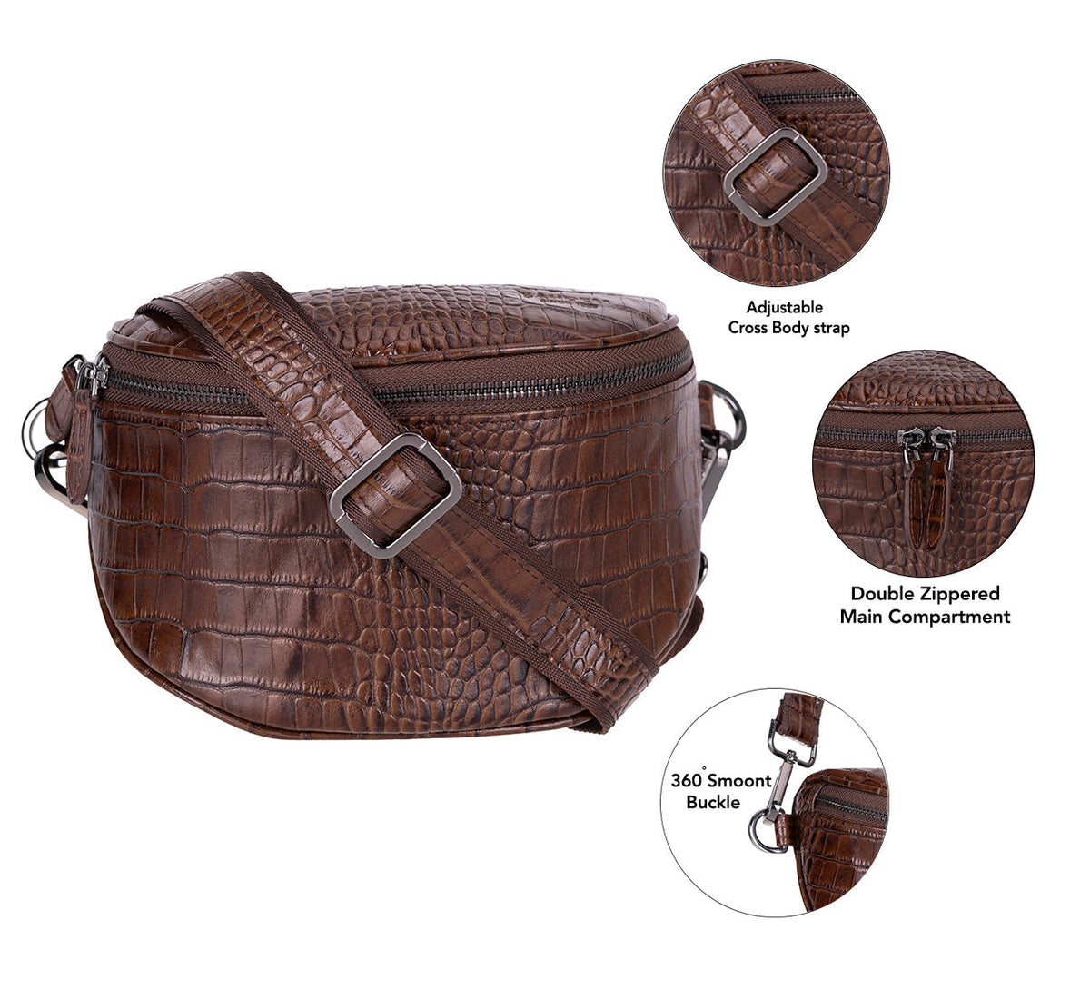 Alora Leather Bag – Croc-Embossed Leather Men & Women Crossbody & Belt Bag for Everyday Elegance | Minimal & Handcrafted
