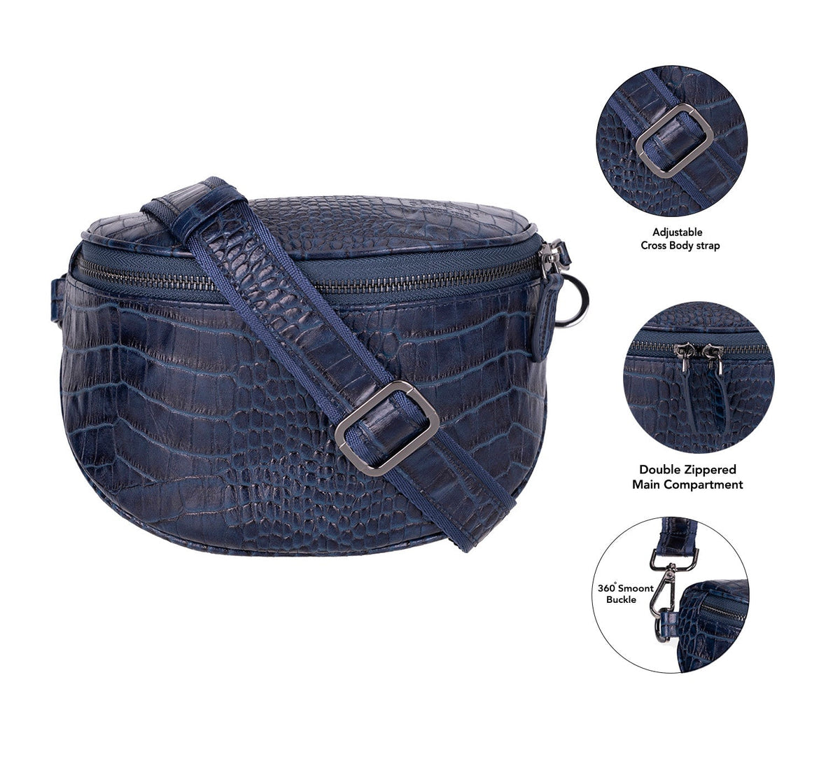 Alora Leather Bag – Croc-Embossed Leather Men & Women Crossbody & Belt Bag for Everyday Elegance | Minimal & Handcrafted
