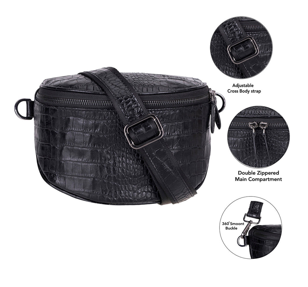 Alora Leather Bag – Croc-Embossed Leather Men & Women Crossbody & Belt Bag for Everyday Elegance | Minimal & Handcrafted
