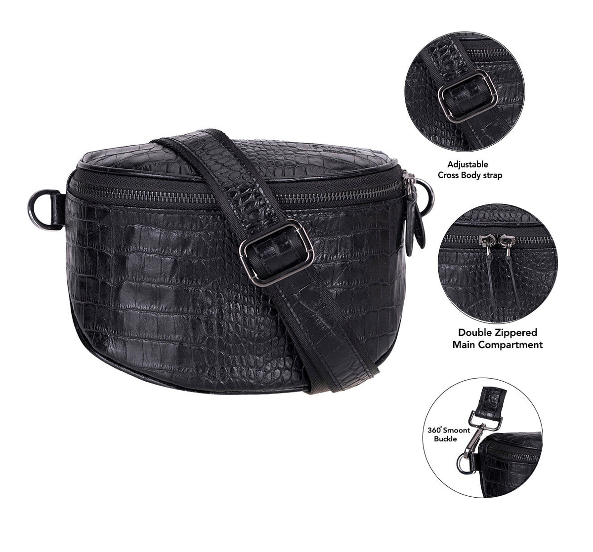 Alora Leather Bag – Croc-Embossed Leather Men & Women Crossbody & Belt Bag for Everyday Elegance | Minimal & Handcrafted