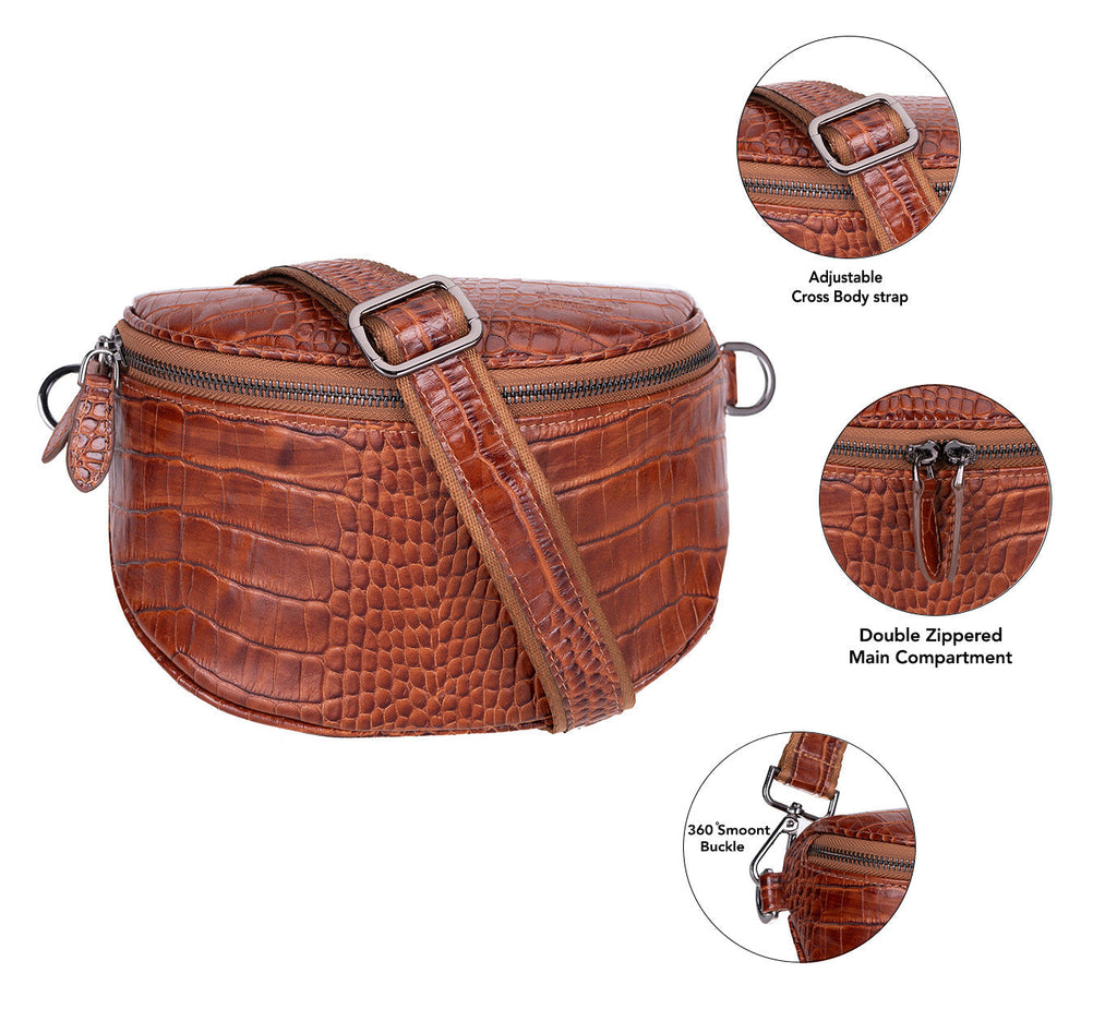Alora Leather Bag – Croc-Embossed Leather Men & Women Crossbody & Belt Bag for Everyday Elegance | Minimal & Handcrafted