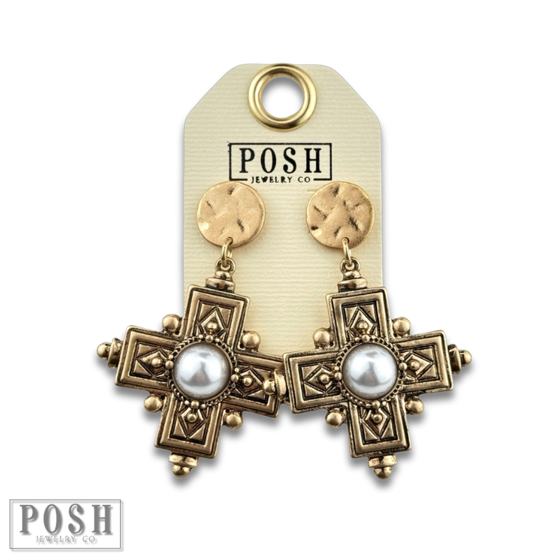 Antique look cross earring