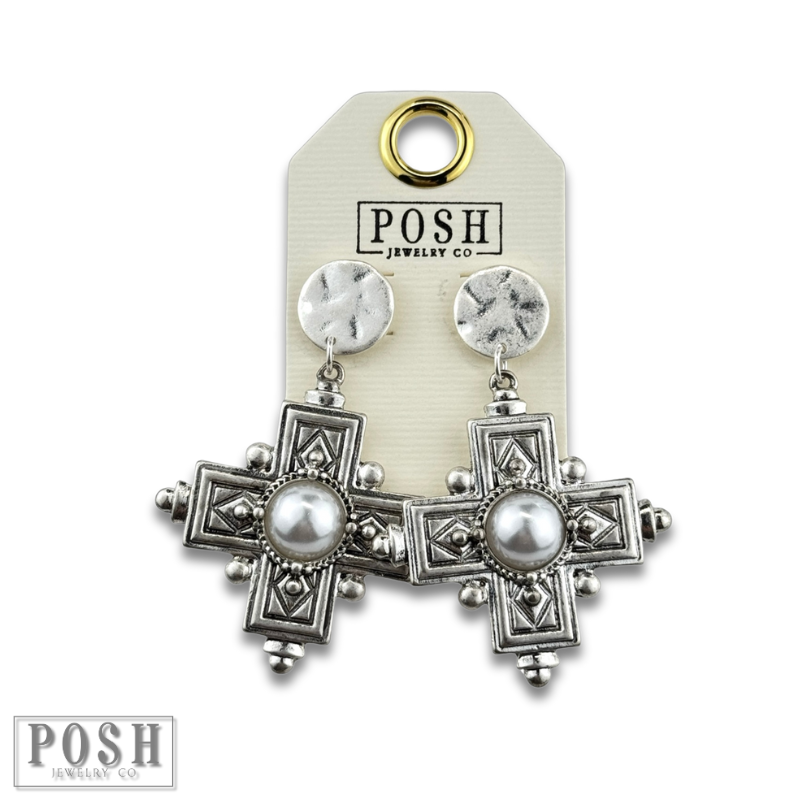 Antique look cross earring
