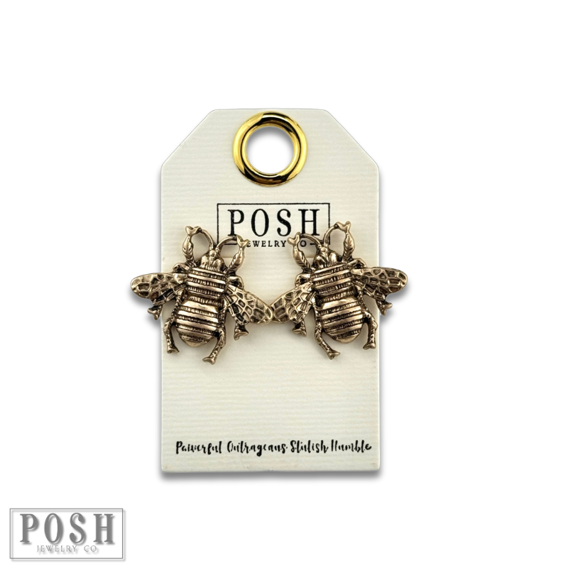 Gold bee post earring