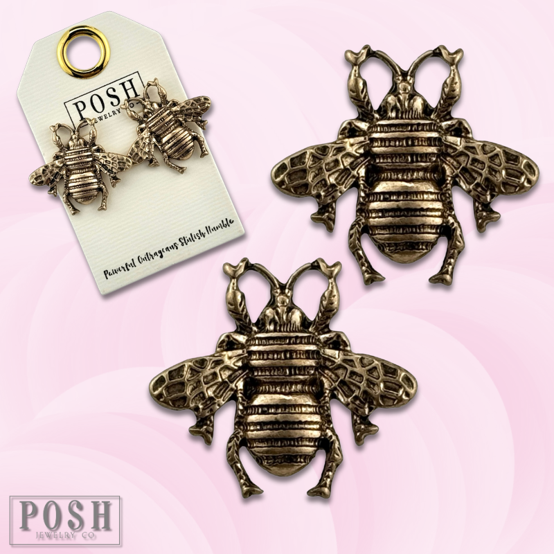 Gold bee post earring