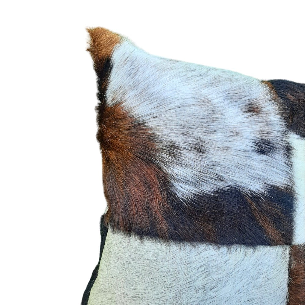 Genuine Cowhide Patchwork Pillow – Hair-on-Hide Both Sides, 16×16