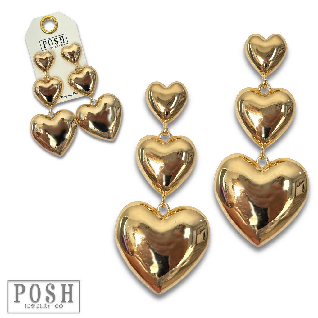 Triple shiny heart earring