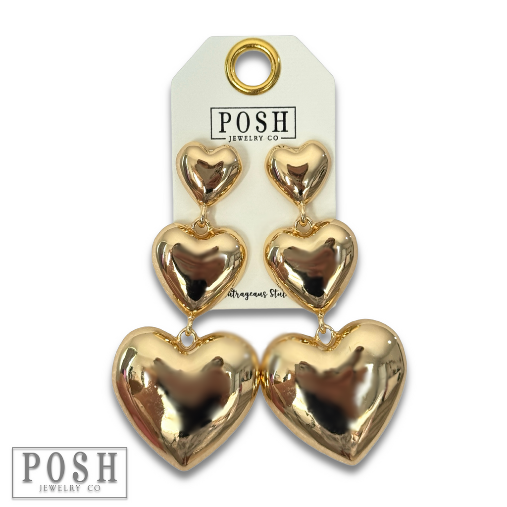 Triple shiny heart earring