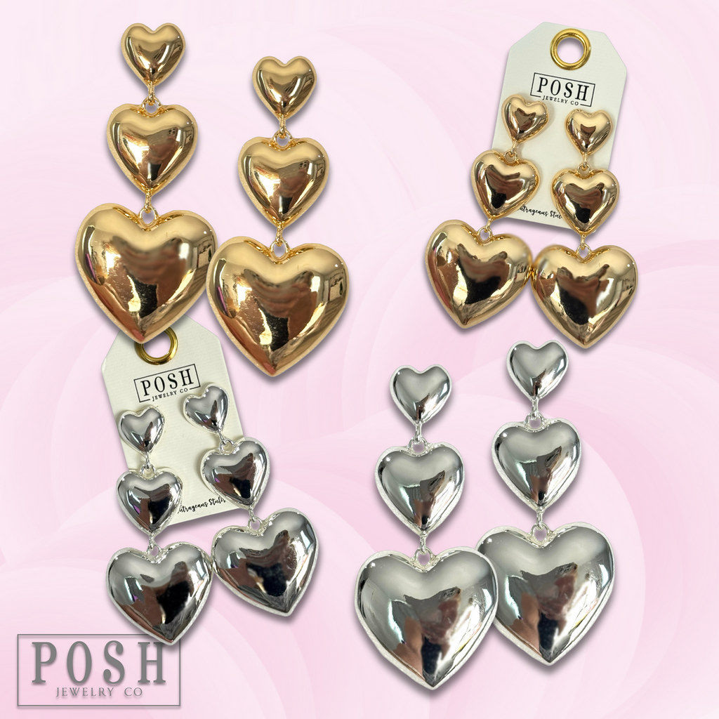 Triple shiny heart earring