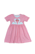 Striped Swan Short Sleeve Milk Silk Dress