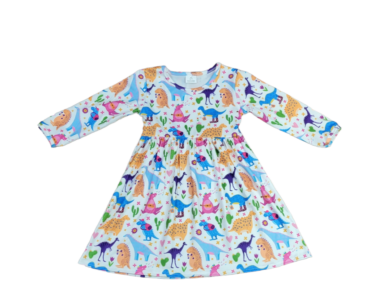 Dino Hobbies Long Sleeve Milk Silk Dress