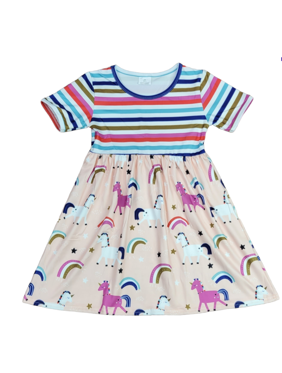 Unicorn At Heart Short Sleeve Milk Silk Dress