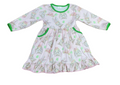 Bunny Flower Crown Long Sleeve Pocket Milk Silk Dress