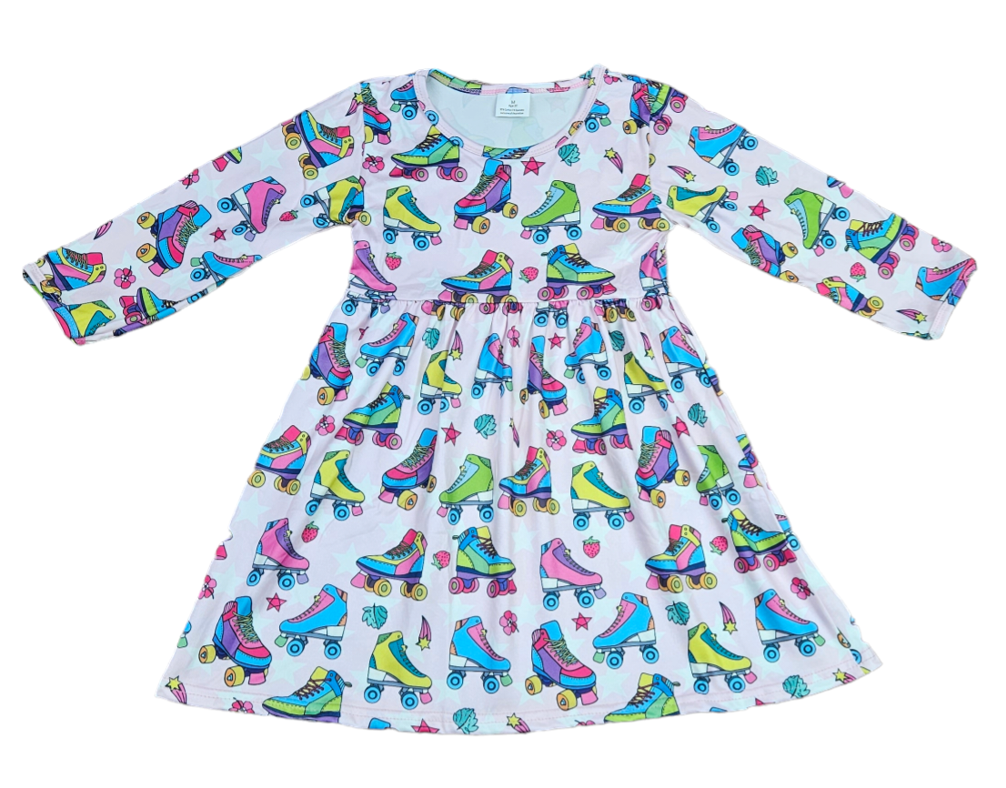 Skate With Me Long Sleeve Milk Silk Dress