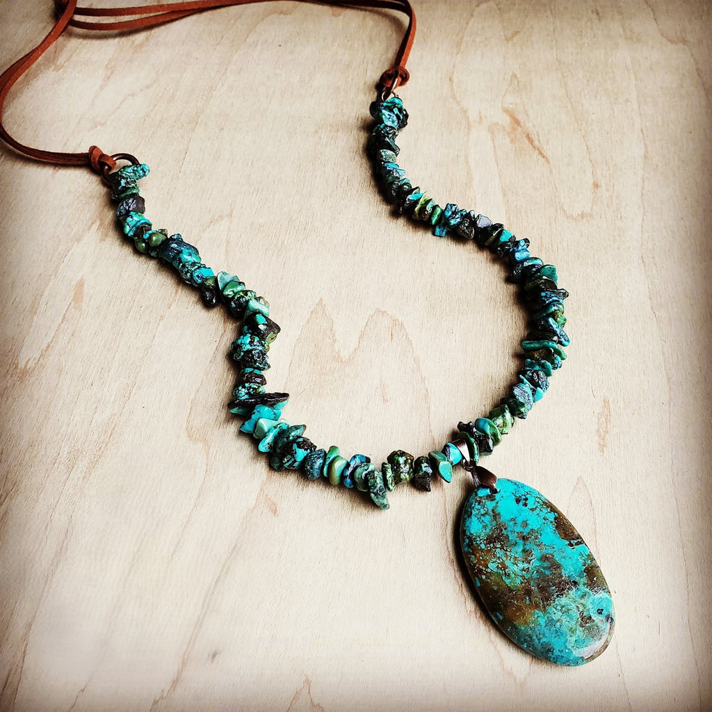 **Natural Turquoise Chunky Necklace with Large Natural Pendant 250f
