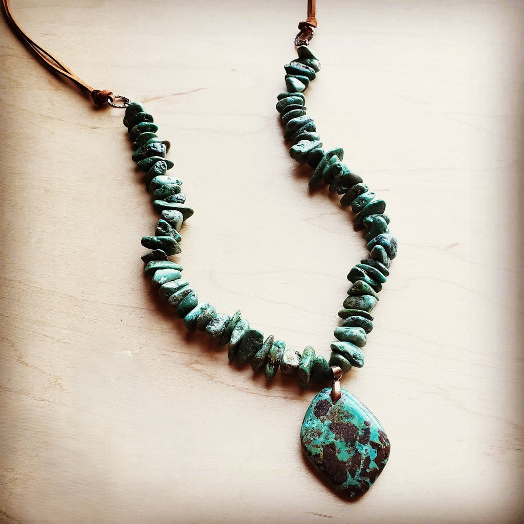 **Natural Turquoise Chunky Necklace with Large Natural Pendant 250f