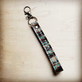 **Embossed Leather Key Chain Strap Turquoise Chateau 701u