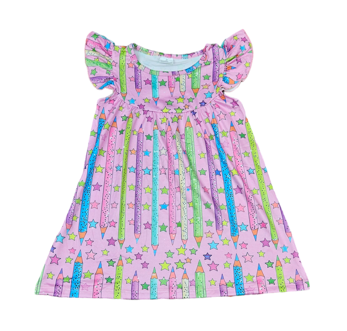 Bright Pencils Milk Silk Flutter Dress