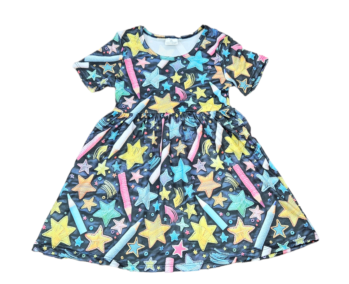 Crayon And Star Short Sleeve Milk Silk Dress