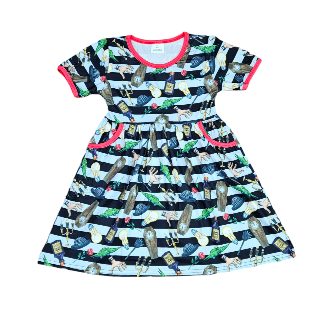 Creepy Family Items Short Sleeve Pocket Milk Silk Dress
