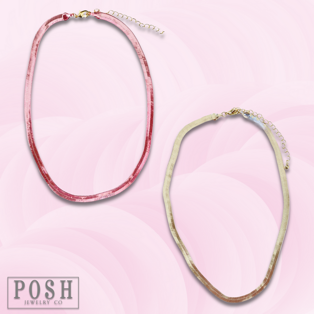 Pink snake chain single strand necklace