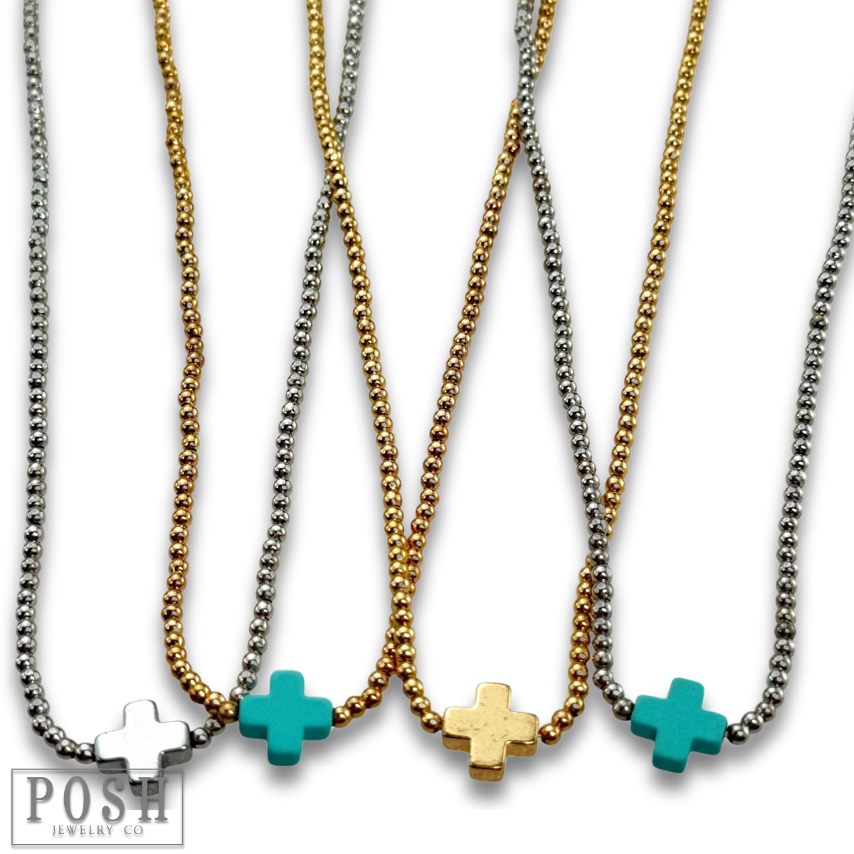 Bead chain cross layering necklace