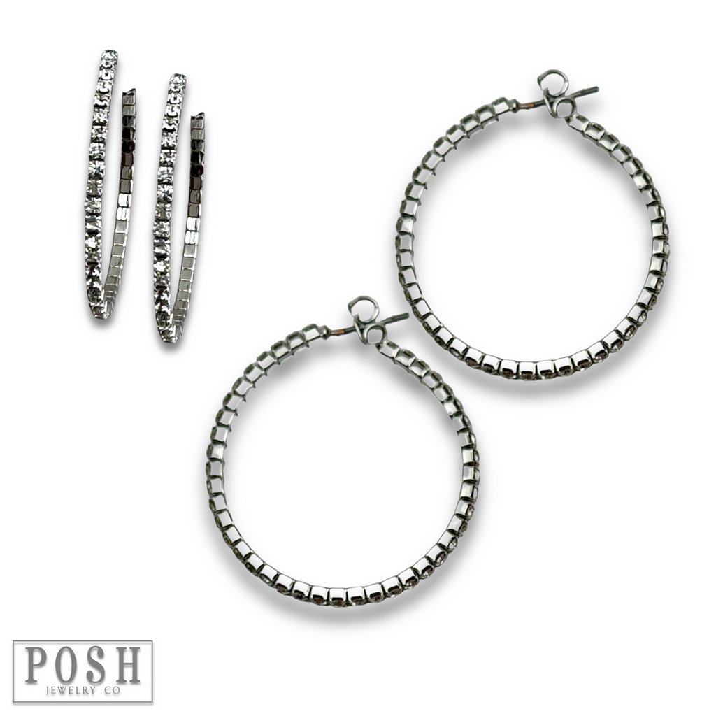 Flexible rhinestone hoop earring set