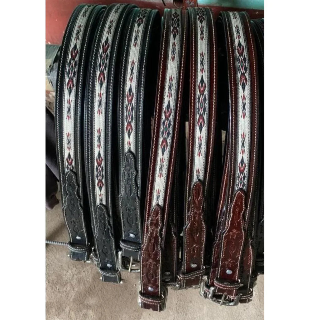 Western Leather Belt - Woven Aztec